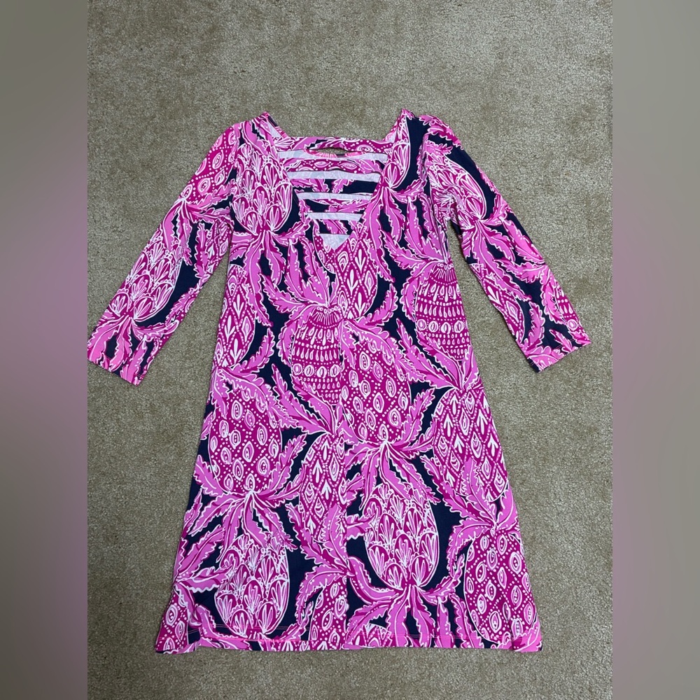 Lilly Pulitzer Ophelia Swing dress coco safari navy pineapple keyhole back